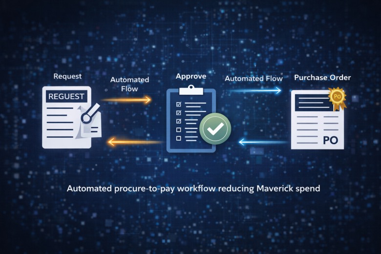 Automated procure-to-pay workflow diagram reducing maverick spend